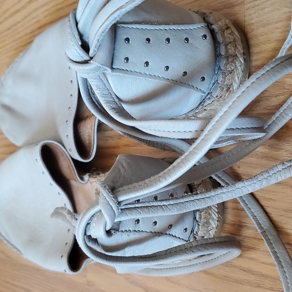 All Saints Light Gray Ankle Wrap Strap Leather Espadrilles Size 39/8 - Picture 4 of 5